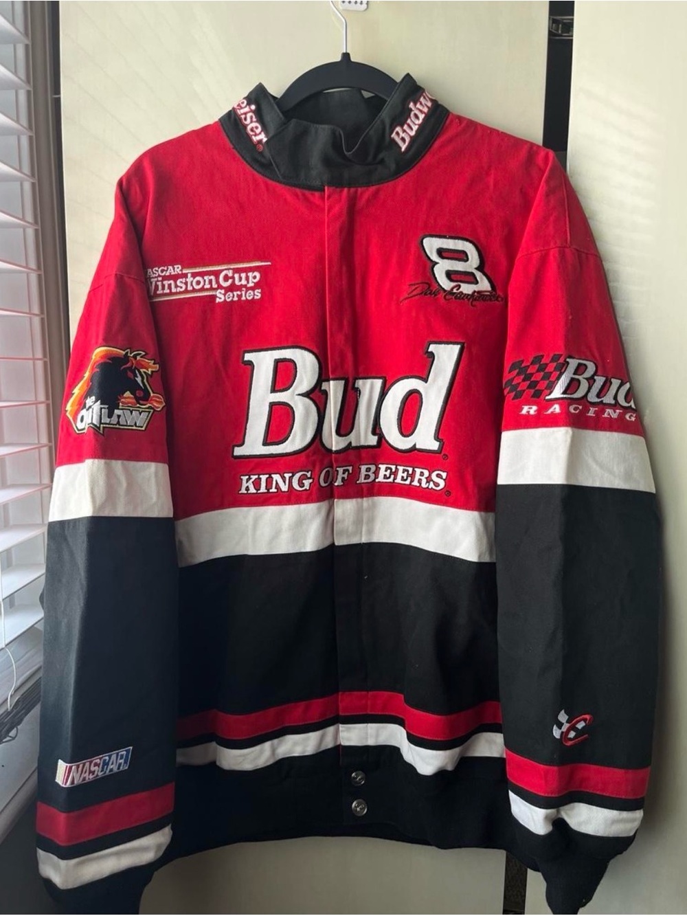 Budweiser Red Black and White Racing Bomber Jacket
